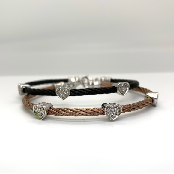 Diamond heart stainless steel and sterling silver bracelet - Picture 4 of 7